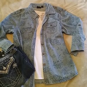 3/4 Sleeve Button Down Jean shirt